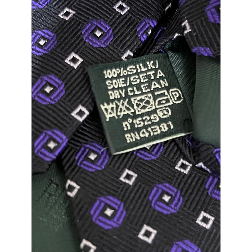 LAUREN Ralph Lauren Mens Silk‎ Tie Purple White Squares Pattern - Picture 5 of 5